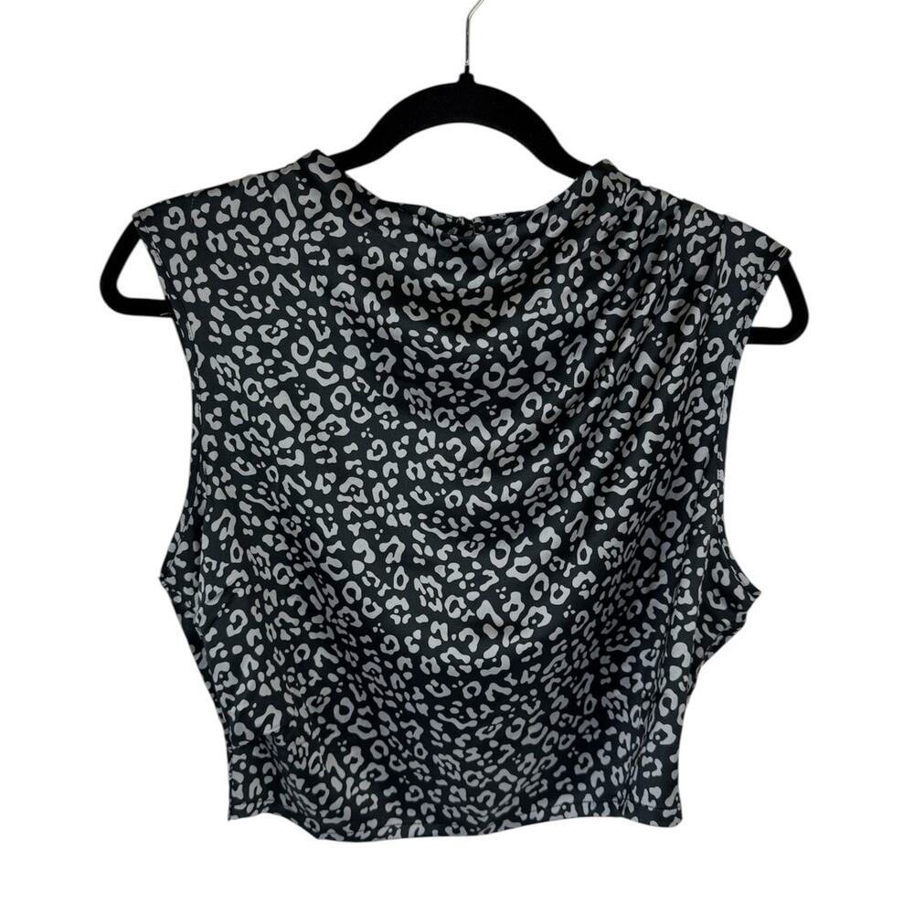 Sincerely Jules Satin Cheetah Print High Neck Crop Tank Top Sz Large